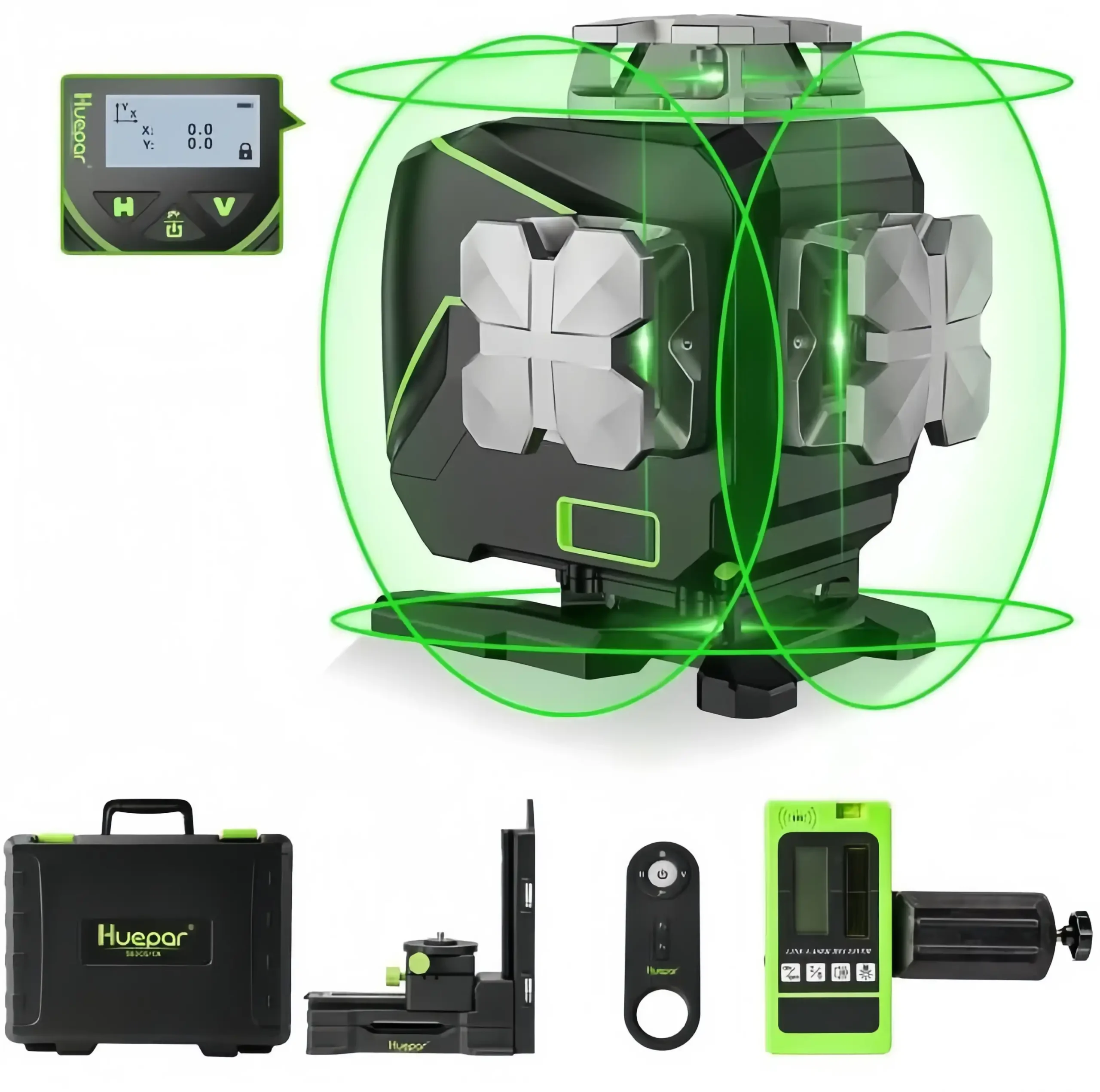 Huepar 4×360° grøn krydslaser